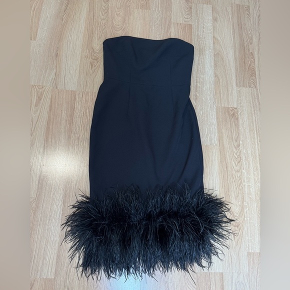 SAFIYAA Rowan Black Ostrich Feather-Trimmed Strapless Sexy Dress $1925 NWT - Picture 11 of 15